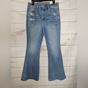 American Eagle Super High Rise Distressed Flare Jeans